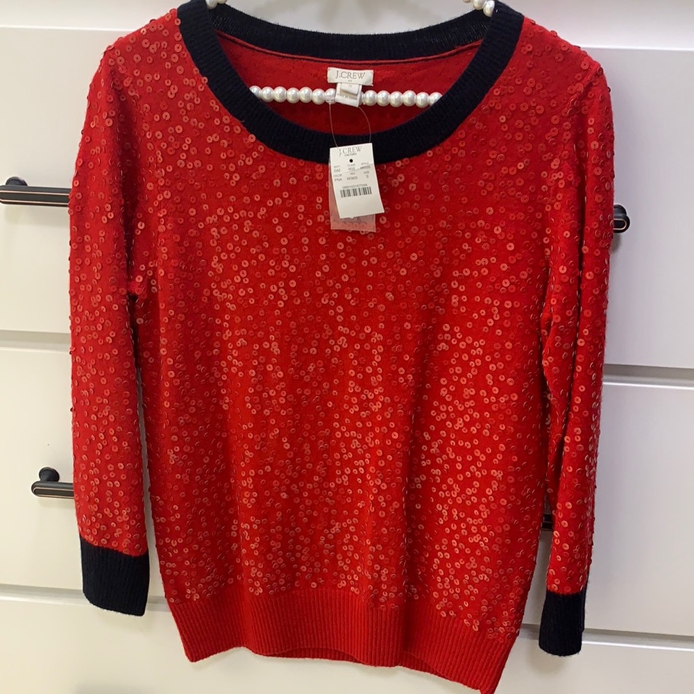 J. Crew Red Sequins Sweater